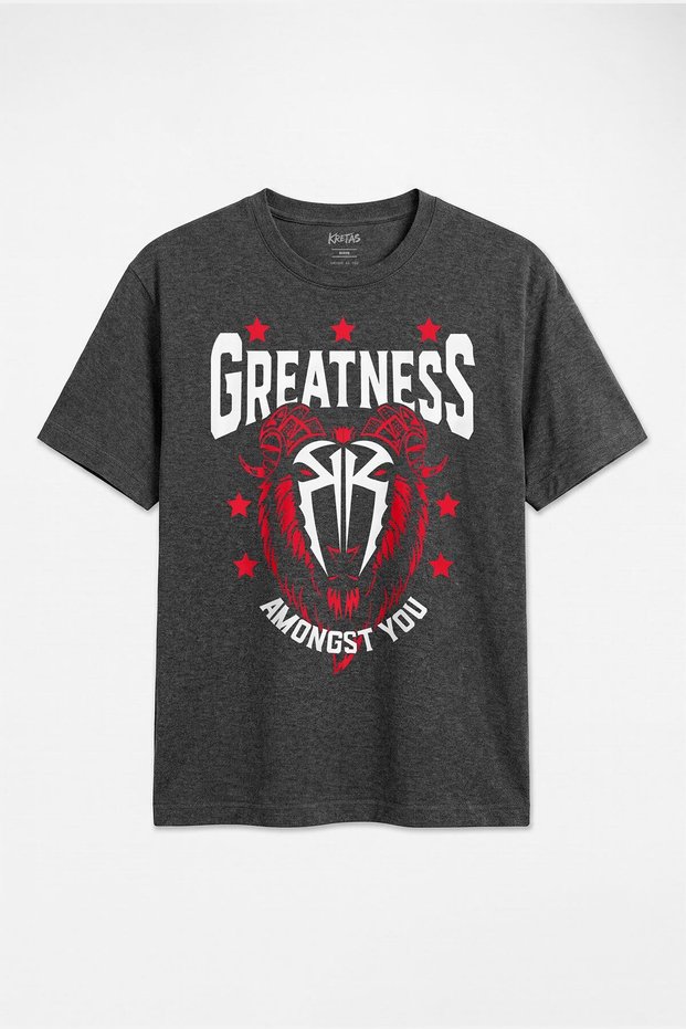 Regular Fit T-Shirt Roman Reigns Greatness Aslan Gym Sports Fitness Anthracite Melange