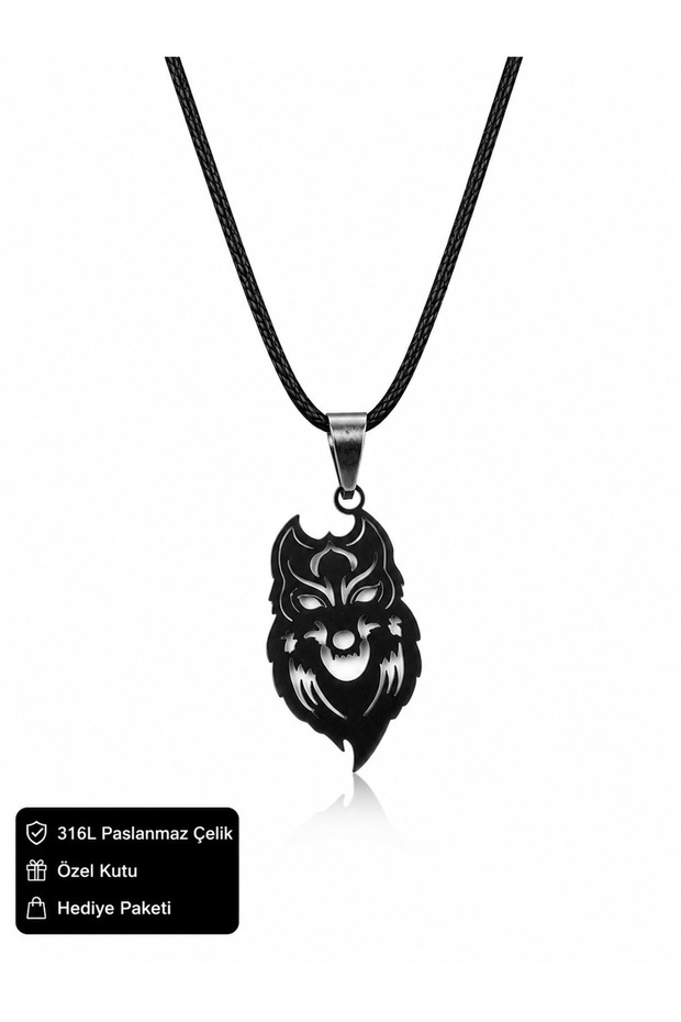 316L Stainless Steel Black Wolf Head Figured Men's Necklace – Strength and Courage Theme