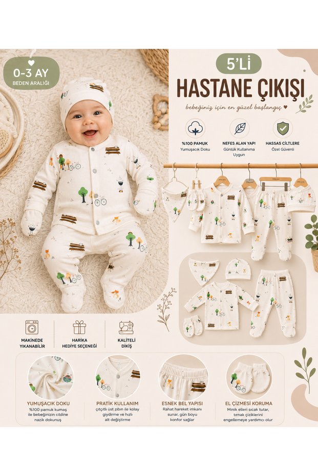 5 Piece Newborn Baby Hospital Release Zibin Set 100% Cotton