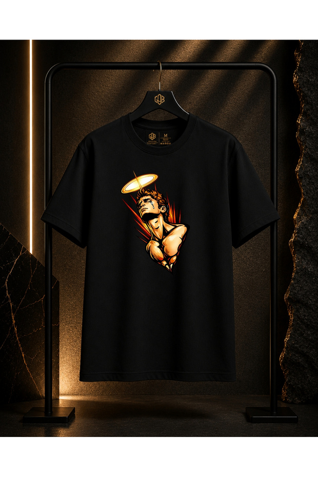 Unisex Muscle Men's Printed 100% Cotton Oversize Crew Neck Short Sleeve T-Shirt Black