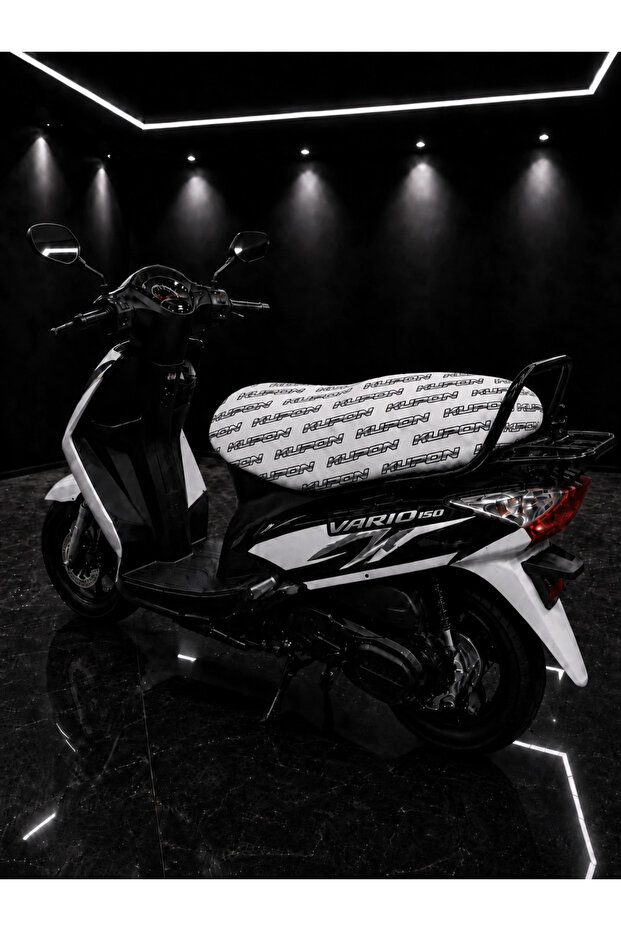 Kupon White Patterned Motorcycle Seat Cover 1St Quality Lycra Combed Cotton Washable