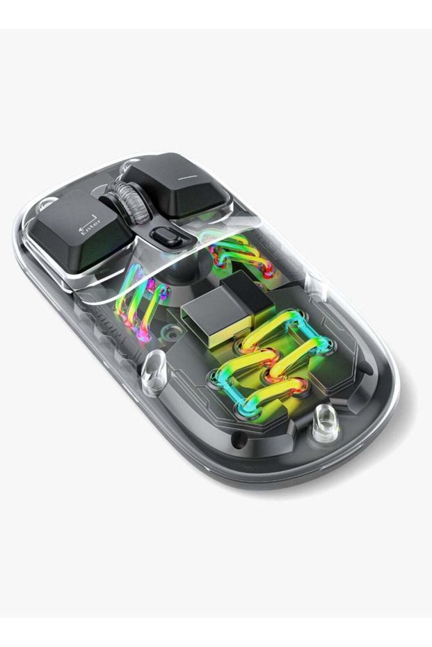 Transparent Mouse and Bluetooth Dual Mode, Type-C Charging Port, Plug & Play, Windows/Mac/Android/iOS, Adjustable DPI - Black