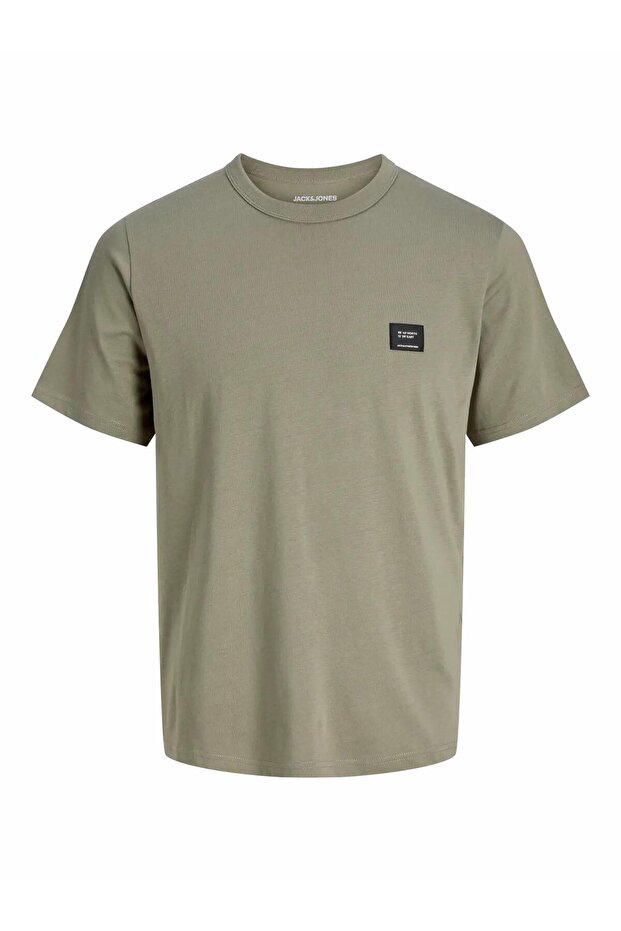 Khaki Jjcleveland Solid Patchwork Crew Neck T-Shirt