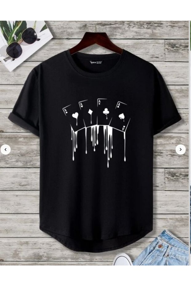 Unisex Oversized Printed Crew Neck Short Sleeve Black T-Shirt