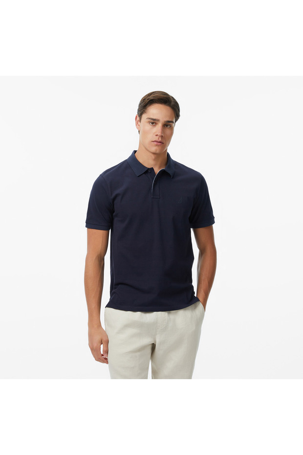Men's Navy Blue Regular Fit Polo Neck T-Shirt