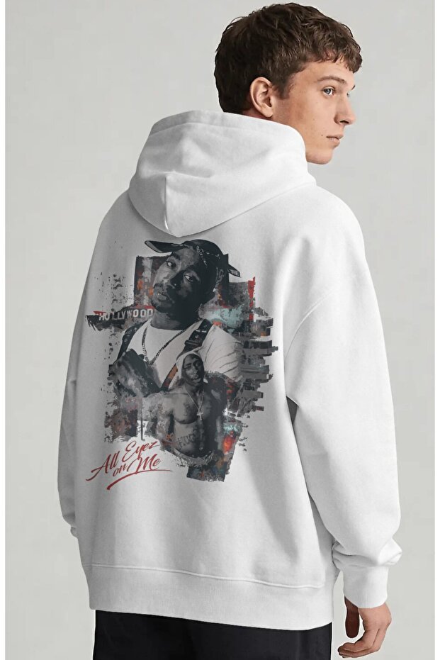 Tupac 2Pac Shakur Rapper All Eyez on Me Singer Back Printed Unisex Oversize Combed Cotton Hoodie