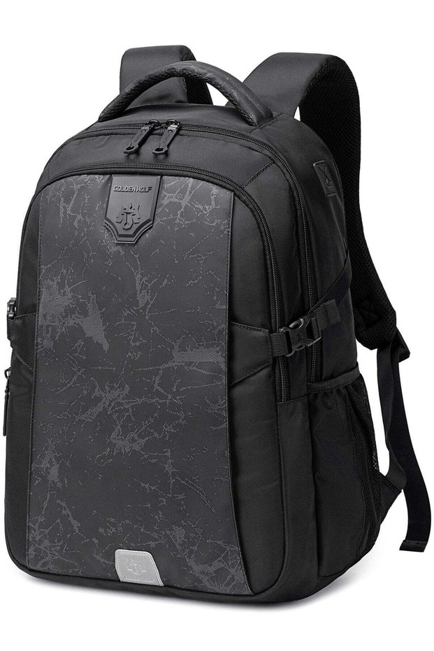 Golden Wolf Slim Laptop Backpack Water Resistant Daypack with Headphone Jack for Business Casual Travel College for Men Women, GB00433, Black