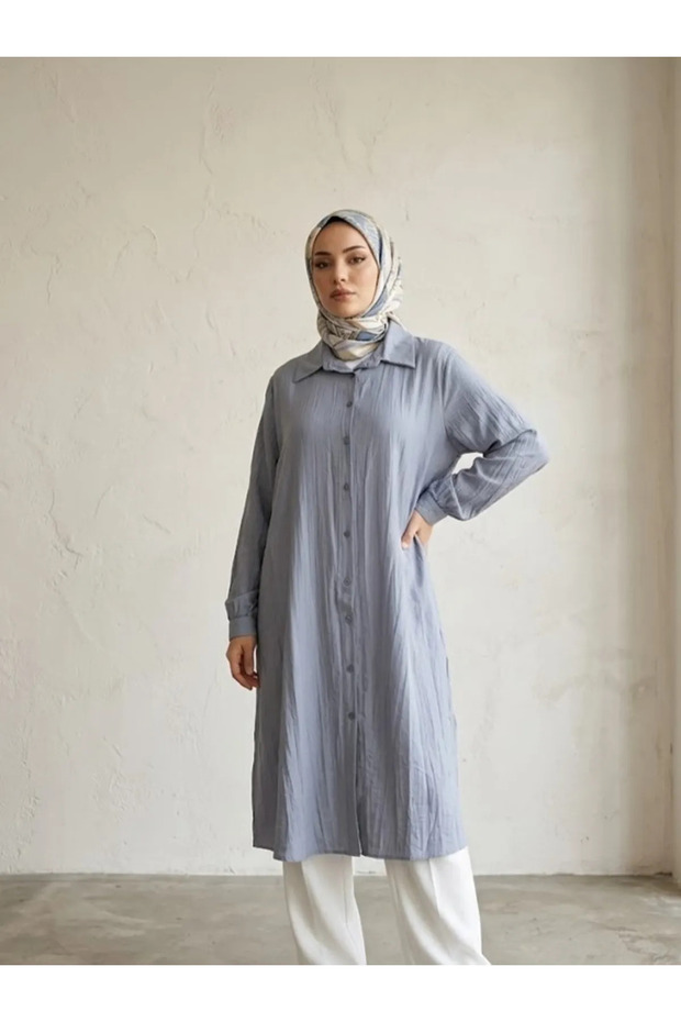 Slit Detail Long Tunic-Grey