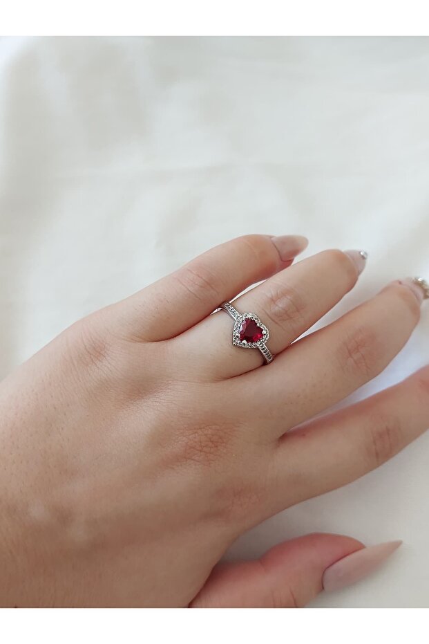 Red Heart Zircon Stone Steel Gift Adjustable Ring for Lover
