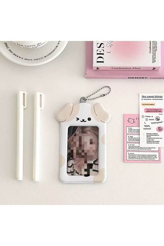 beige 1PC Ins Style Cartoon Puppy Photocard Holder with Keychains Cute 3inch Cards Protect Sleeves f