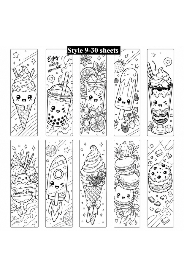 Style 9-30 sheets 30pcs Color Your Own Summer Drink Bookmarks,Ice Cream Coloring Page Holders,DIY Cr