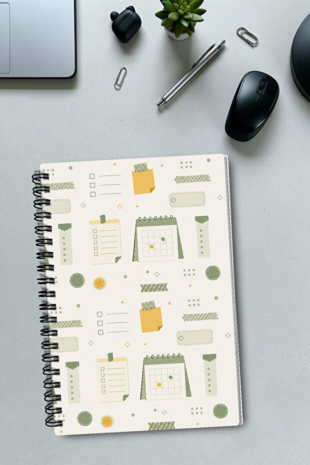 Stylish Design with Motifs A5 50 Sheets 100 Pages Spiral-Bound Checkered Notebook