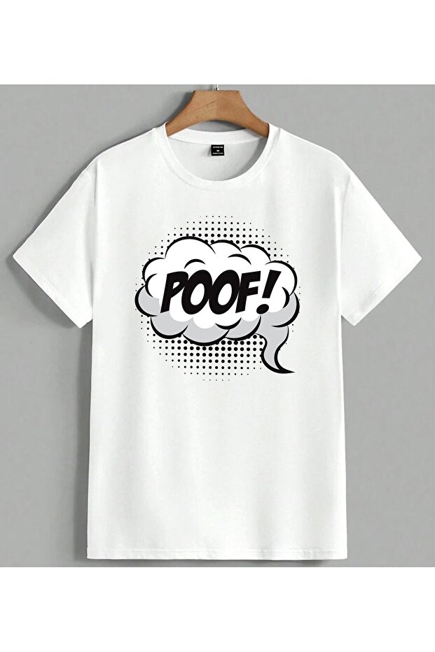 Poof Effect Funny Balloon Pop Art Printed Unisex Oversize T-Shirt White