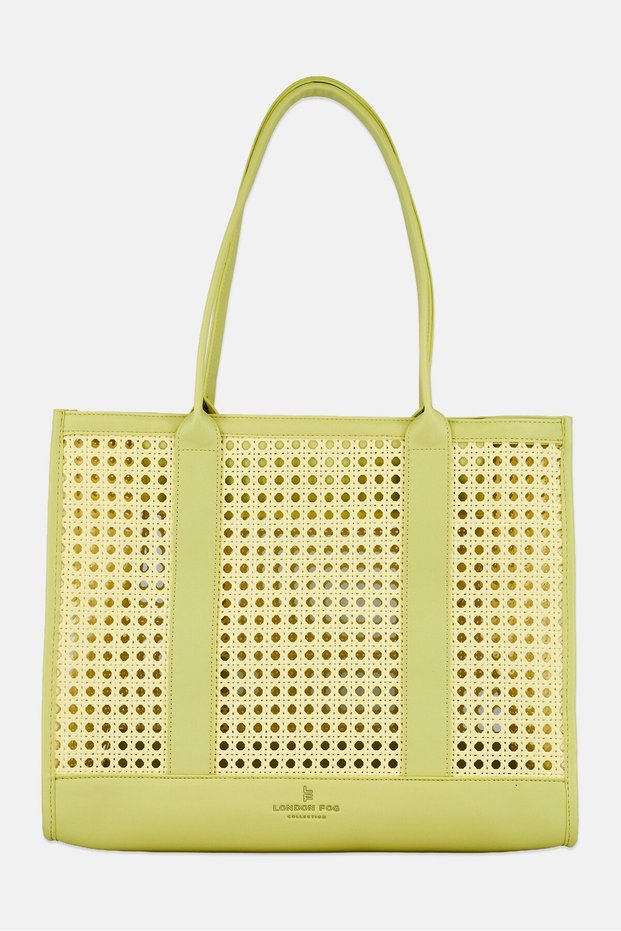 Women Daisy Woven Tote Bag, Yellow