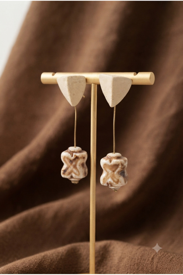 Handmade Ceramic Earrings with Brass Components