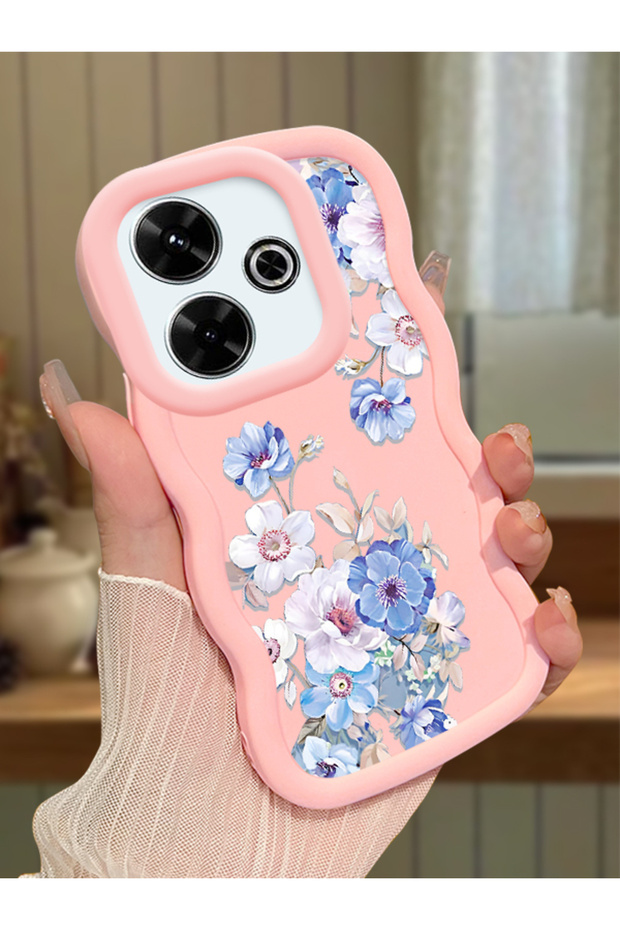 Redmi 13 4g Compatible Case Camera Protector Pink Silicone Couple Phone Case Floral Pattern