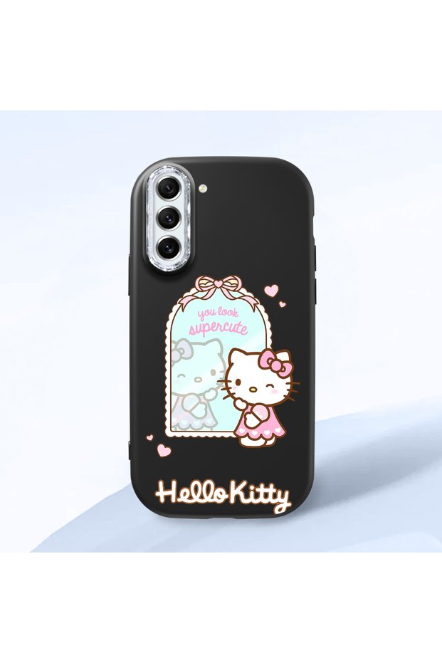 Samsung Galaxy S21 Fe Compatible Case Camera Protector Black Silicone Couple Phone Case Kitty Pattern