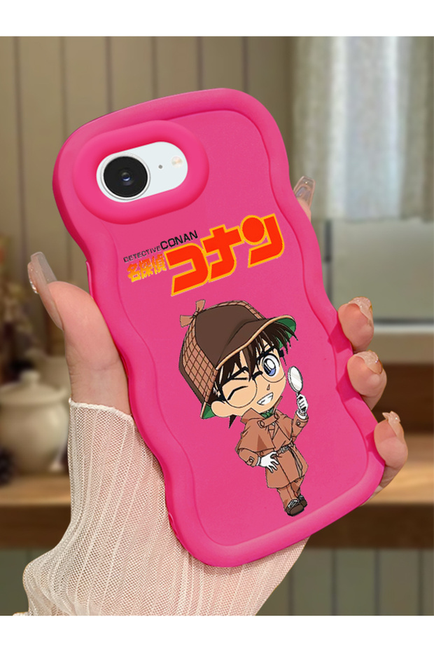 iPhone 17E Compatible Case Camera Protector Red Silicone Couple Phone Case Conan Pattern