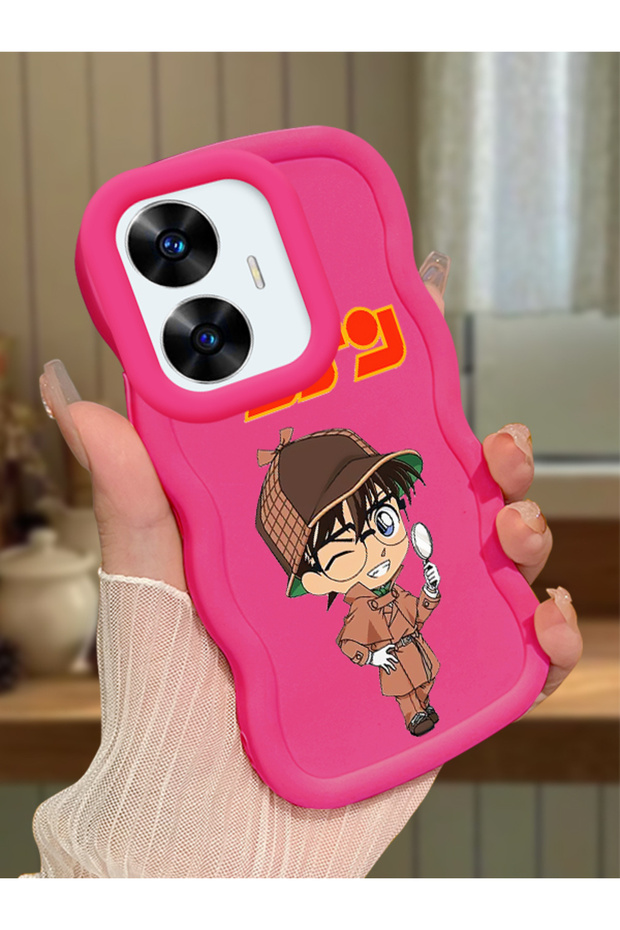 Realme C55 Compatible Case Camera Protector Red Silicone Couple Phone Case Conan Pattern