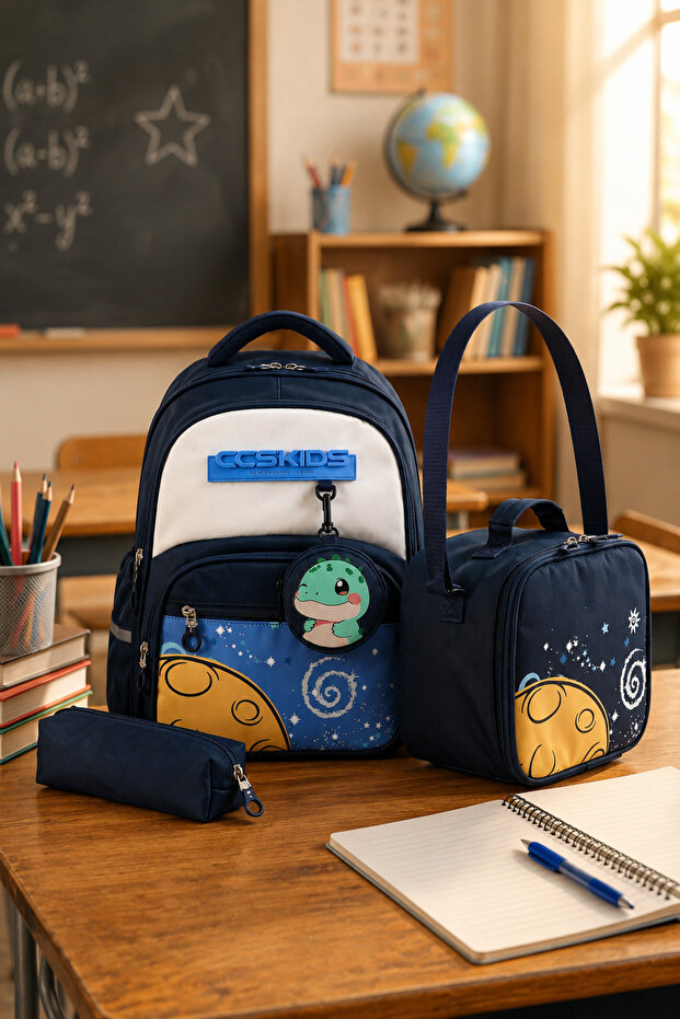 51978 Primary School 3-Piece School Bag Set Orthopedic Backpack Lunch Bag Pen Holder