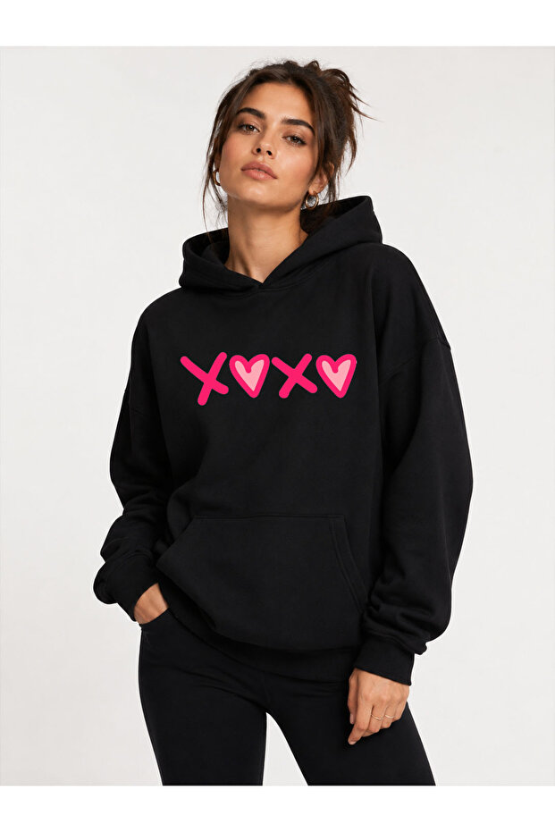 Xoxo Printed Hooded 2 Thread Threaded Sweatshirt
