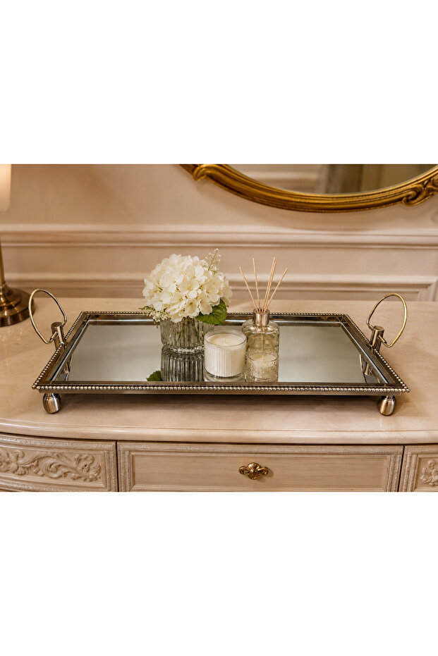 64 cm Huge Large Rectangular Metal Glass Garden Mirror Decorative Dresser Top Presentation Stand Antique 64X27X11