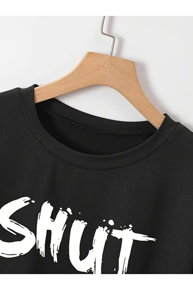 Printed Oversize Crew Neck T-Shirt - Black