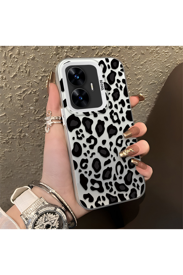 For Realme C55 Compatible High Quality Black Leopard Phone Case, Shockproof Protective Cover