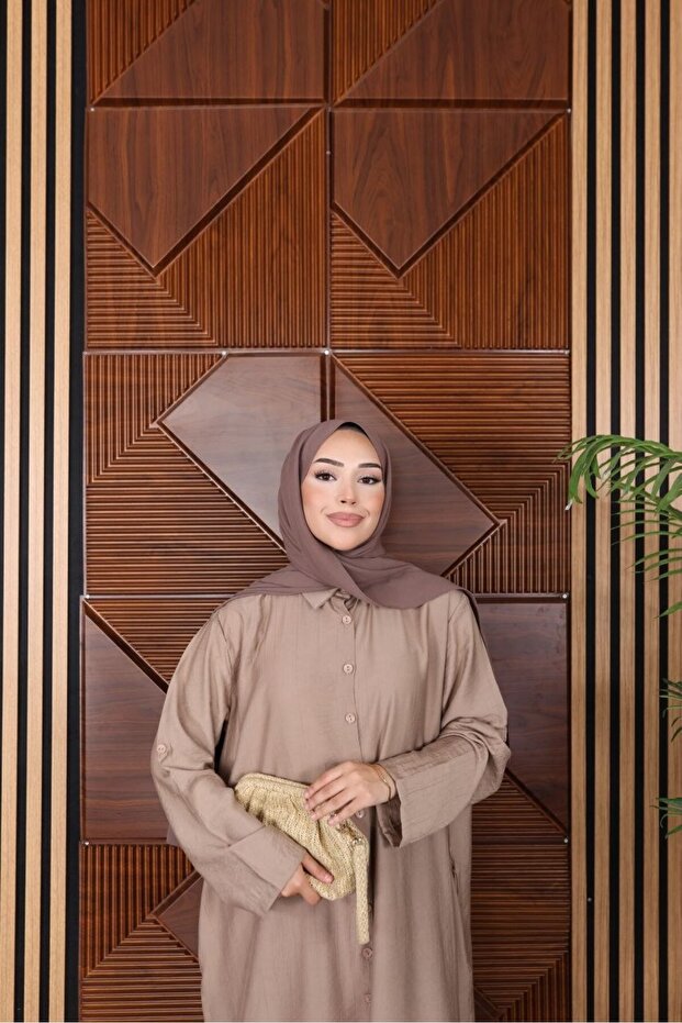 Strawberry Fabric Relaxed Fit Tunic & Pants Hijab Set Mink