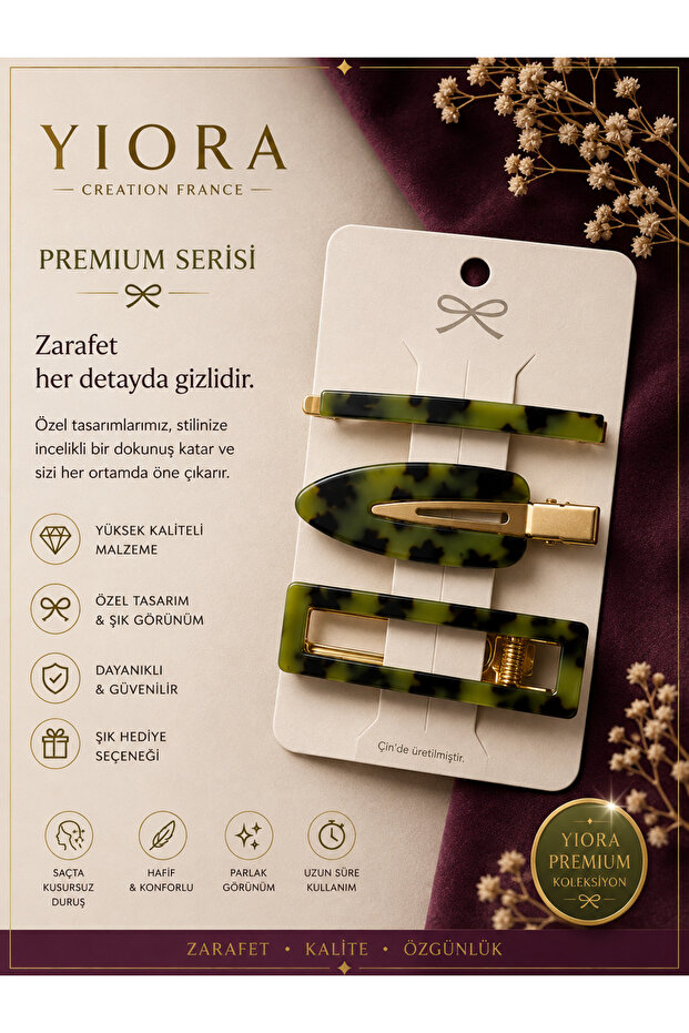 Women's 3-Piece Premium Series Imported Bone Turtle Pattern Non-Marking Hair Makeup Skin Care Side Clip Set 6cm