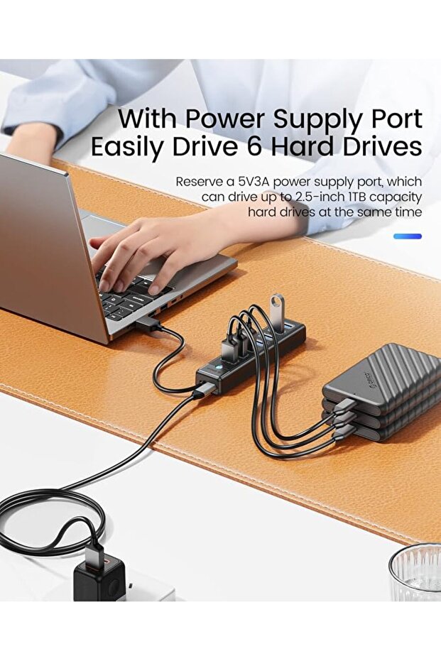موزع USB بـ 7 منافذ 3.0 مع كابل تمديد بطول 1.64 قدم، ناقل بيانات سريع 5 جيجابت في الثانية، محول USB متعدد المنافذ