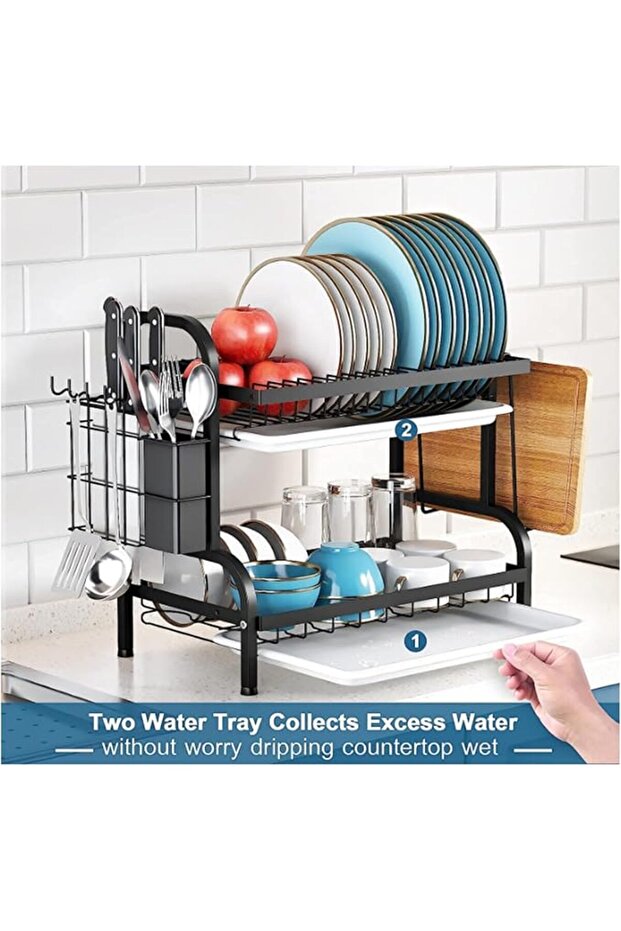 Dish Drying Rack, 2 Tier Dish Rack for Kitchen Counter, Rustproof Kitchen Dish Drying Rack, Dish Dra