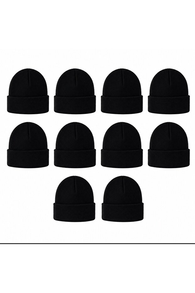 10’LU SET BASIC KATLAMALI TRİKO SİYAH BERE