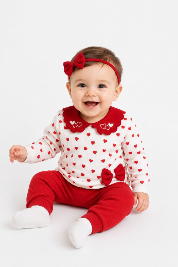 Baby Girl 0-24 Months Pan Collar Detailed 100% Cotton Baby Girl Two-Piece Set with Collar Detail