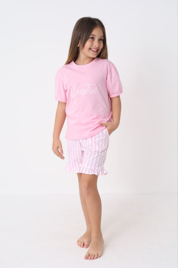 Patterned Comfortable Fit Girls' Shorts Pajama Set