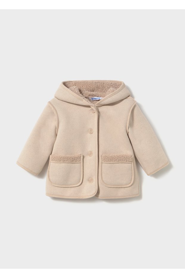 Baby Girl Coat with Hood and Plush Inside and Pockets 2434