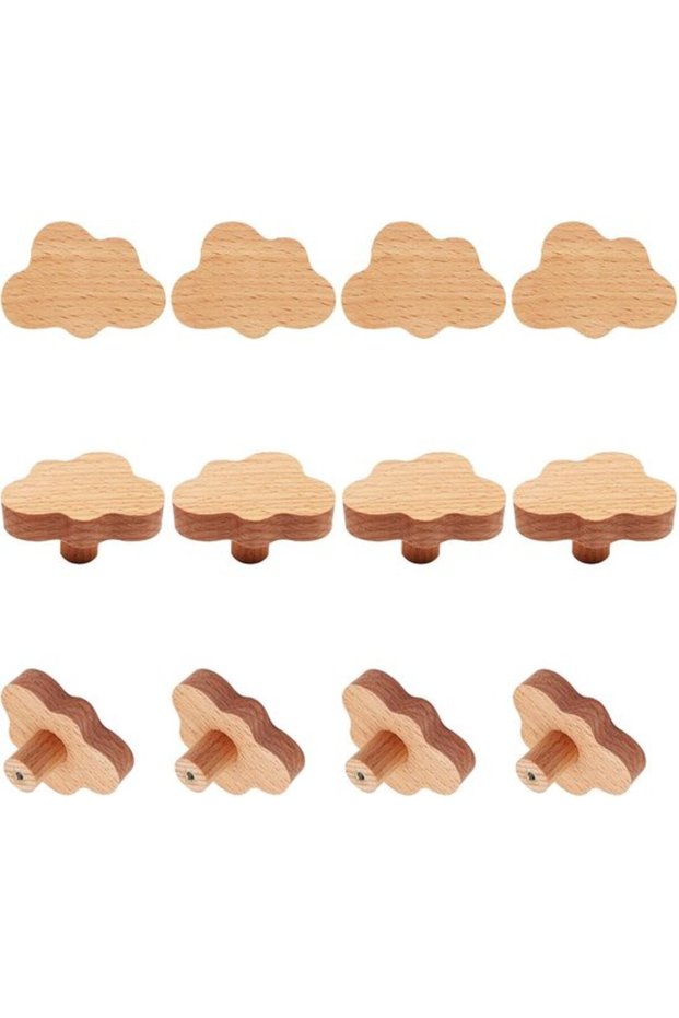 Handles - 12-Pack - Wooden - 6*4.1*3.2 cm - Cloud design - For nurseries, cabinets, Kitchen cabinets, etc - Furniture - Screws included