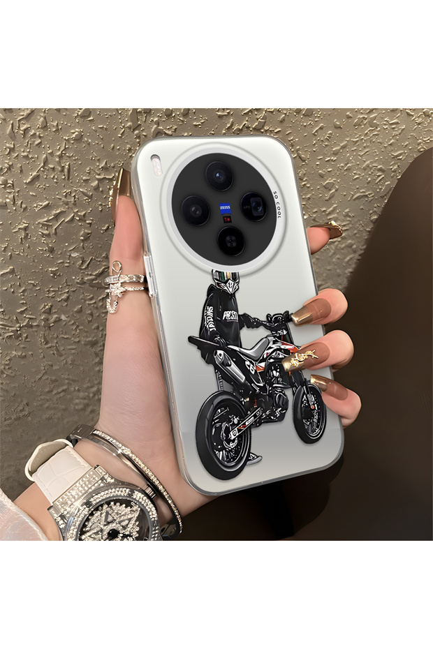 Vivo X300 Compatible with Helmeted Motorcyclist Drawing Printed Men's Style Phone Protective Case