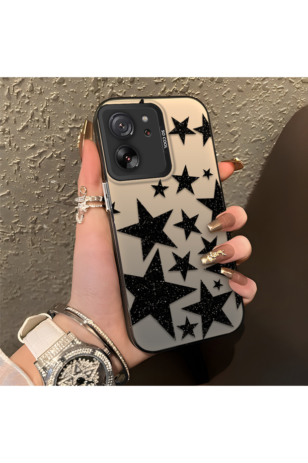 Mi 13T/Mi 13t Pro Compatible High Quality Flat Print Black Star Pattern Cool Silicone Case