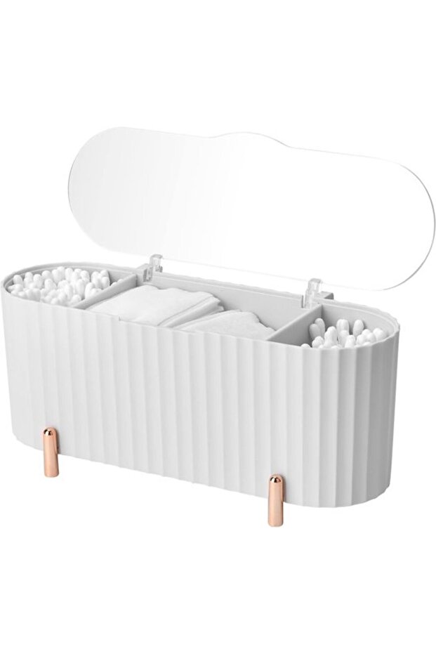 Makeup organizer - Cotton pads and accessories - White - 4 compartments