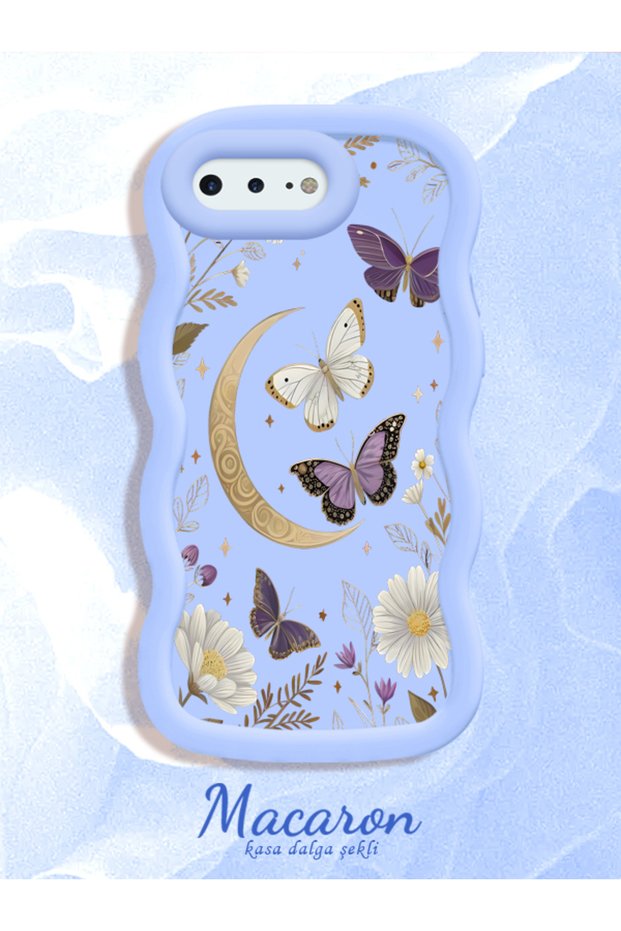 iPhone 7 Plus/8 Plus Compatible Wavy Frame Moon Butterfly and Flower Pattern Silicone Phone Case