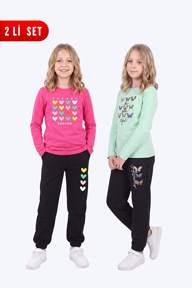 Girl's 2-Piece Printed Long Sleeve Single Jersey Tracksuit Set