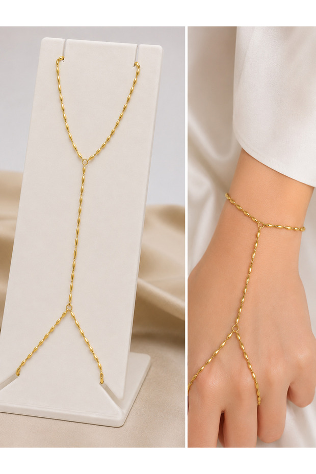 Gold Color Şahmeran Bracelet Women's Hand Chain Adjustable Stainless Steel