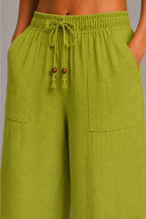 Cotton Muslin Fabric Summer Sweat-Repellent Cotton High Waist Wide Leg Palazzo Women's Trousers