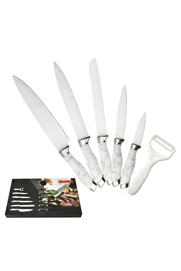 6-Piece Kitchen Knife Set with Peeler, Ultra-Sharp Chef Knives for Meat & Vegetable Prep, Ergonomic Handle Cooking Cutlery Set for Home Kitchens, Chefs & Daily Cooks
