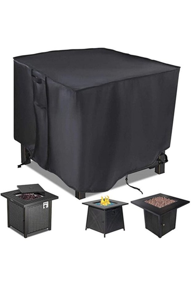 Gas fire pit table cover, square, 28 x 28 x 25 inches - 210D heavy-duty PVC, waterproof and windproof, suitable for patio fire pit furniture (black).