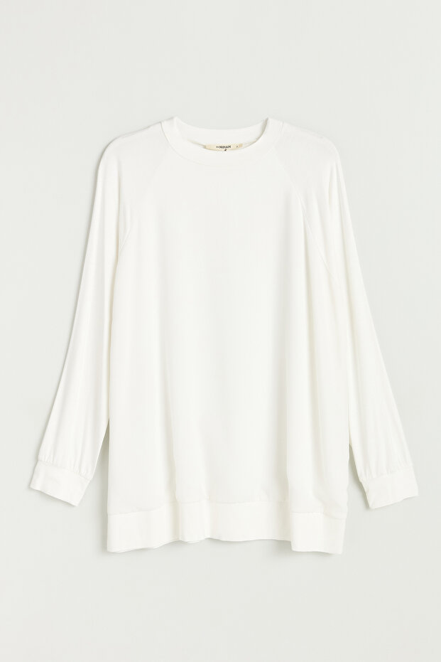 Chiffon Detailed Combed Cotton Blouse - Ecru