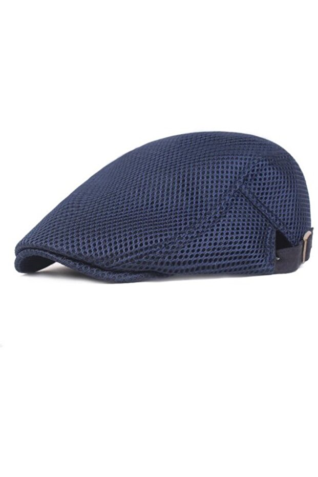 1 Summer beret, breathable mesh flat-top summer hat, men's hat, adjustable, blue, size 35.