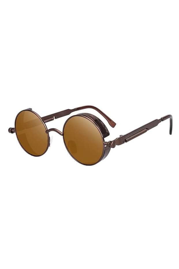 Retro steampunk sunglasses for men and women, round metal UV400 sunglasses - brown + brown