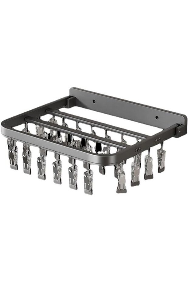 Balcony Wall-Mounted Sock Rack, Aluminum Household Sock Rack with Soft Rubber Spring Clips, Suitable for Drying Socks, Towels, and Underwear